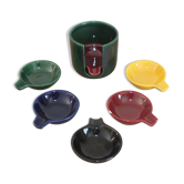Set of 6 individual colorful vintage ashtrays in earthenware of Saint Clement