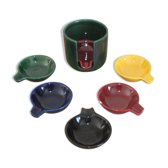 Set of 6 individual colorful vintage ashtrays in earthenware of Saint Clement