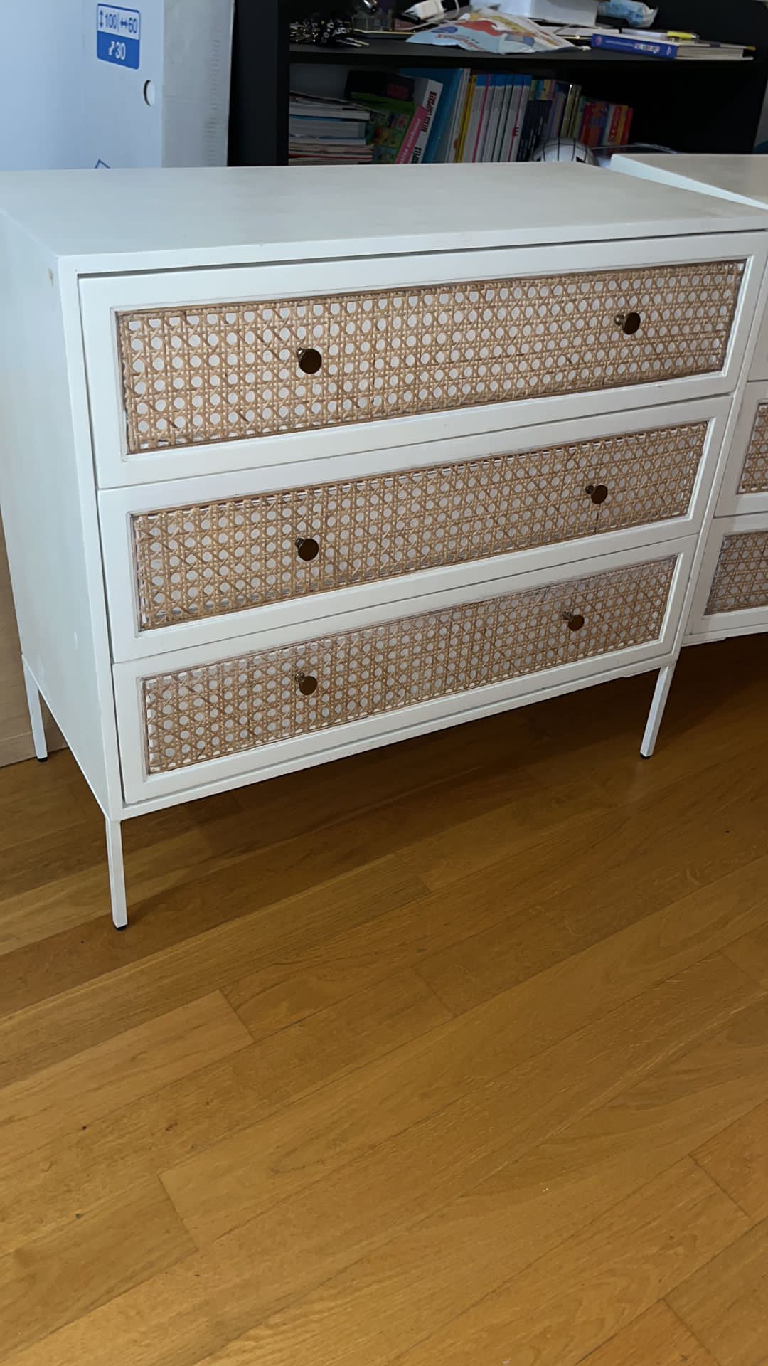 Pair of wooden and cannage chests of drawers