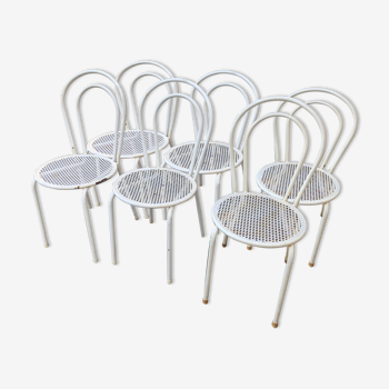 Lot de 6 perforated metal bistro chairs