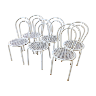 Lot de 6 perforated metal bistro chairs