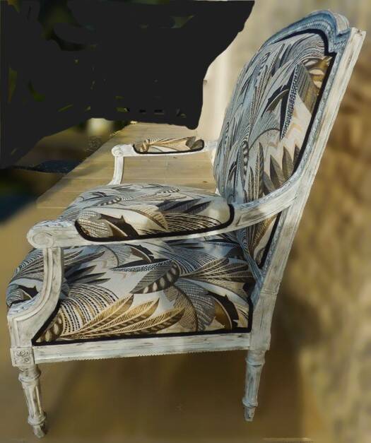 Louis XVI style bench sofa with upholstery and beech wood - Completely revamped