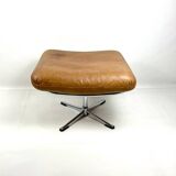Brown leather ottoman on chrome base