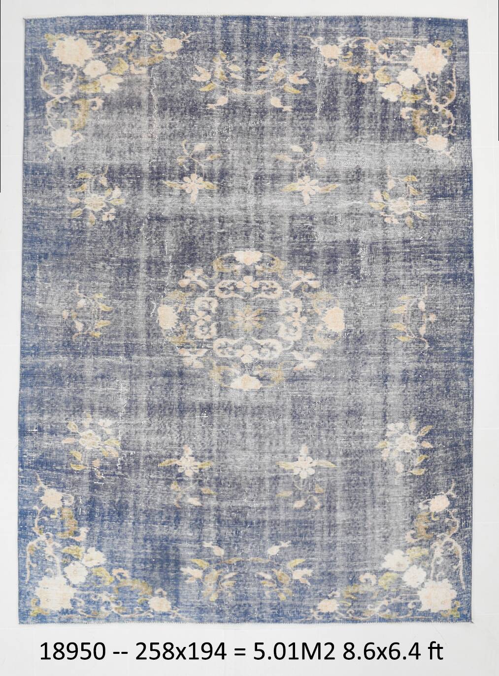 6x8 Faded Blue Oriental Vintage Rug, 194x258Cm