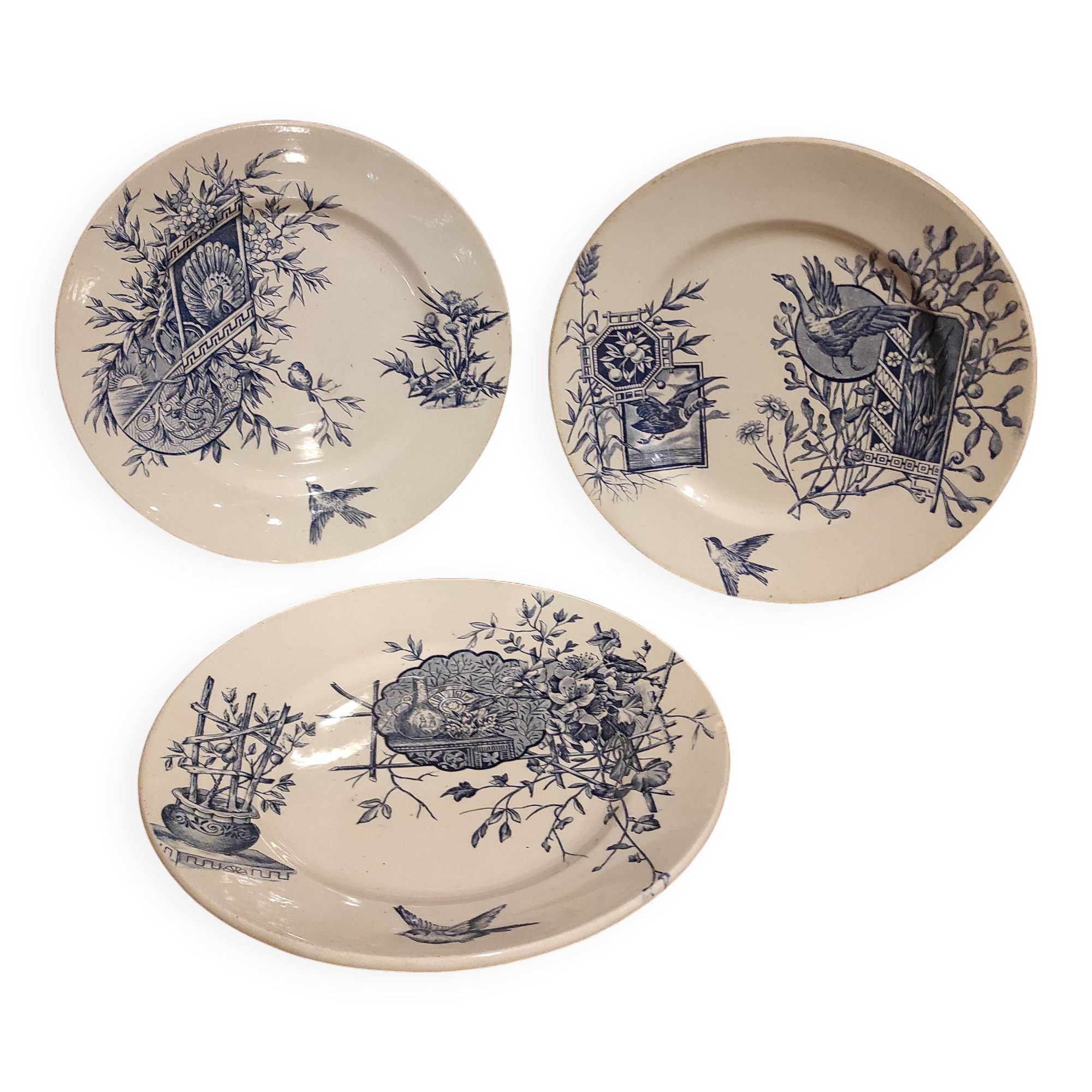 French vintage dessert plate, R. Lafitte, Terre de Fer, Salins