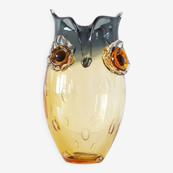 Vase Hibou en verre vintage