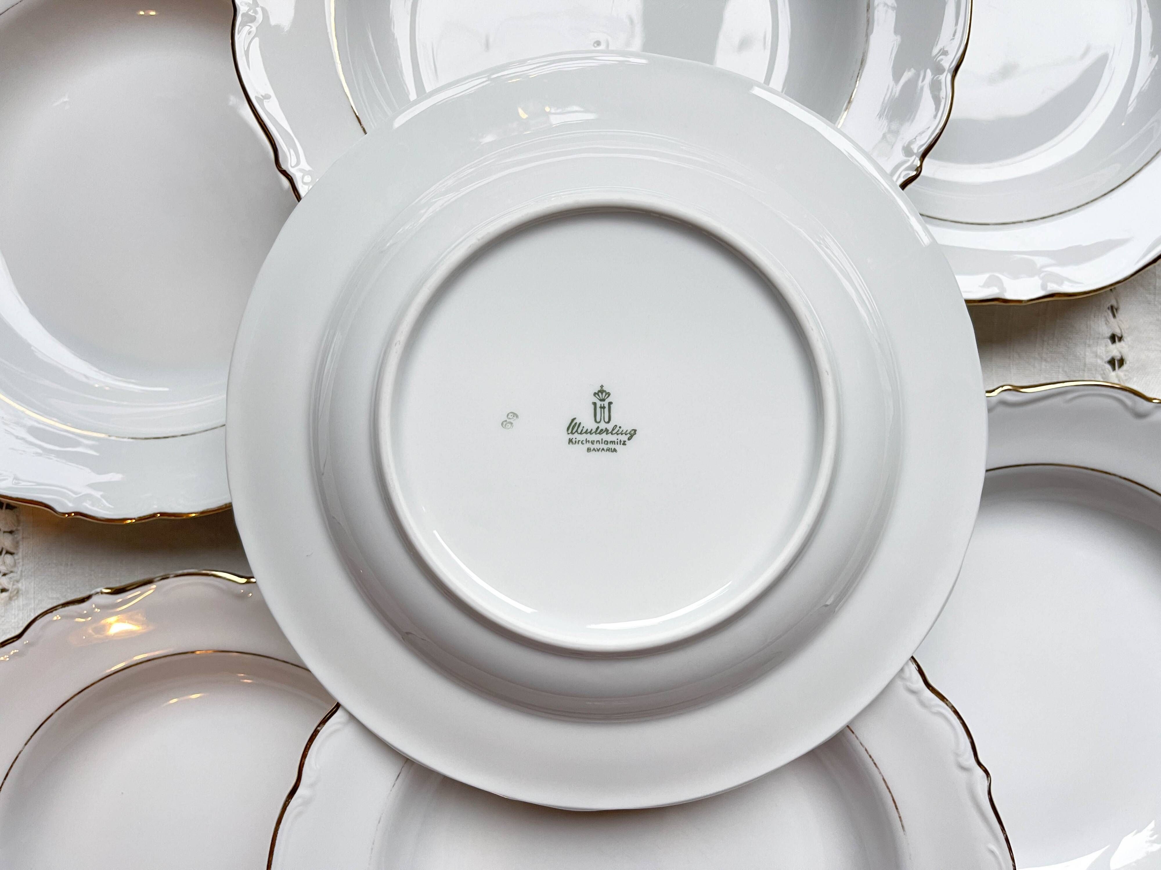 7 French Winterling BAVARIA white and gold porcelain soup plates