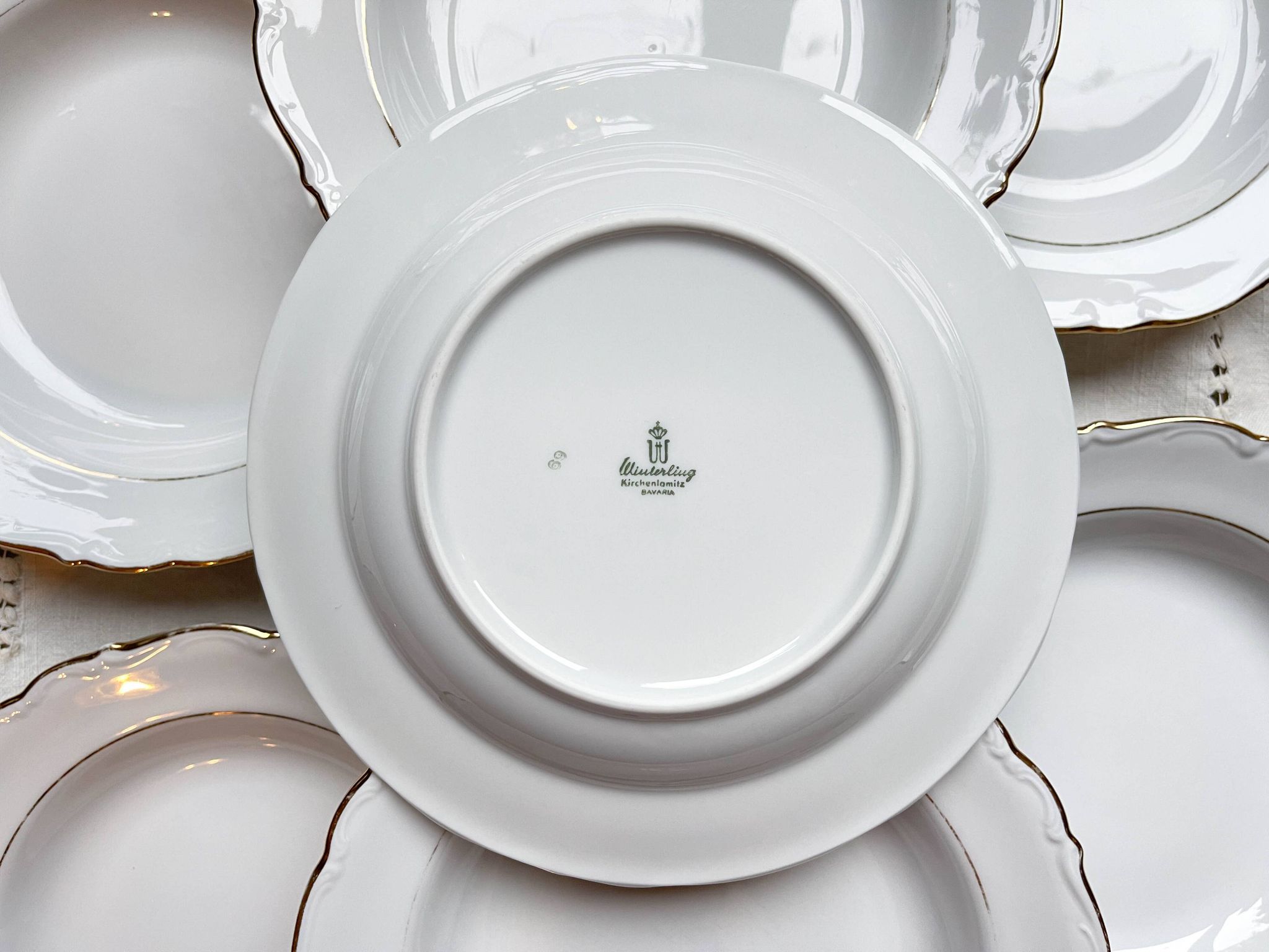 7 French Winterling BAVARIA white and gold porcelain soup plates