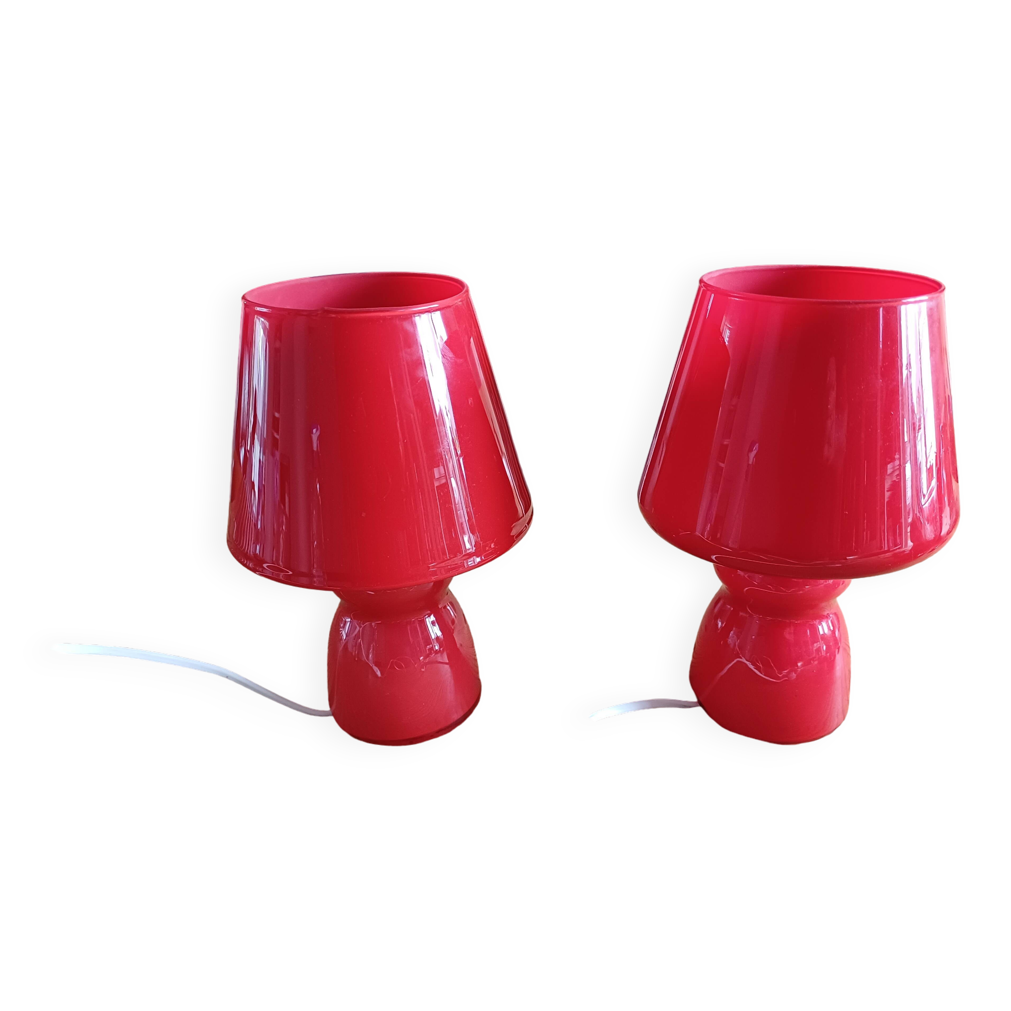 Pair of Vintage Red Opaline Lamps