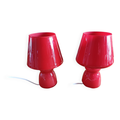 Paire de Lampes Vintage en Opaline Rouge