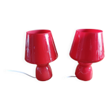 Paire de Lampes Vintage en Opaline Rouge