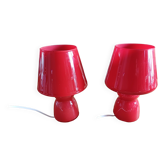 Pair of Vintage Red Opaline Lamps