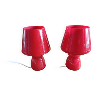 Pair of Vintage Red Opaline Lamps