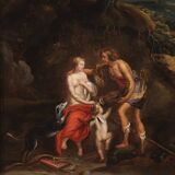 17th century mythological painting, Meleager offers the boar's head to Atalanta