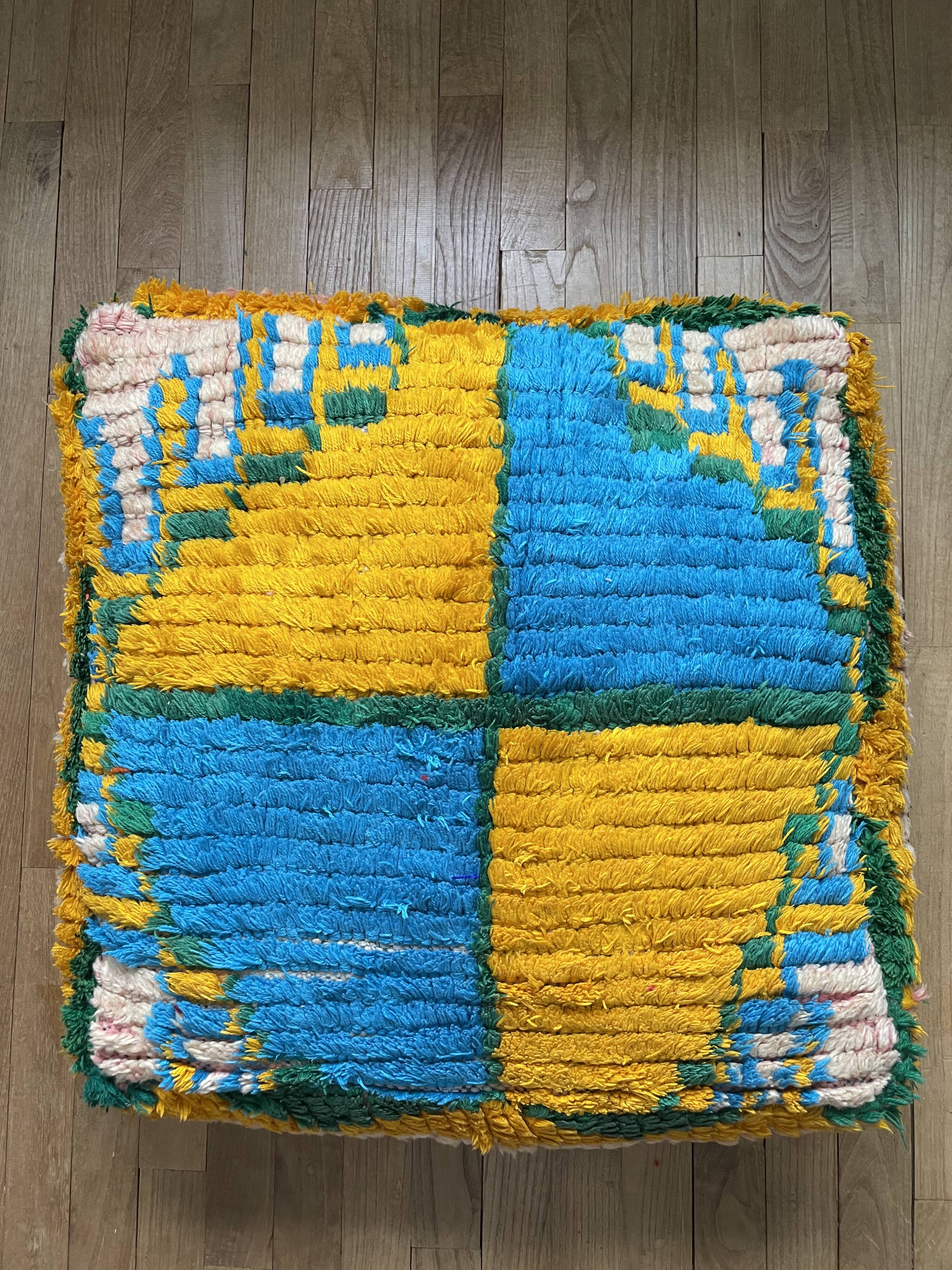 Moroccan Berber pouf yellow and bohemian turquoise