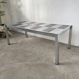 70s chrome and slate coffee table