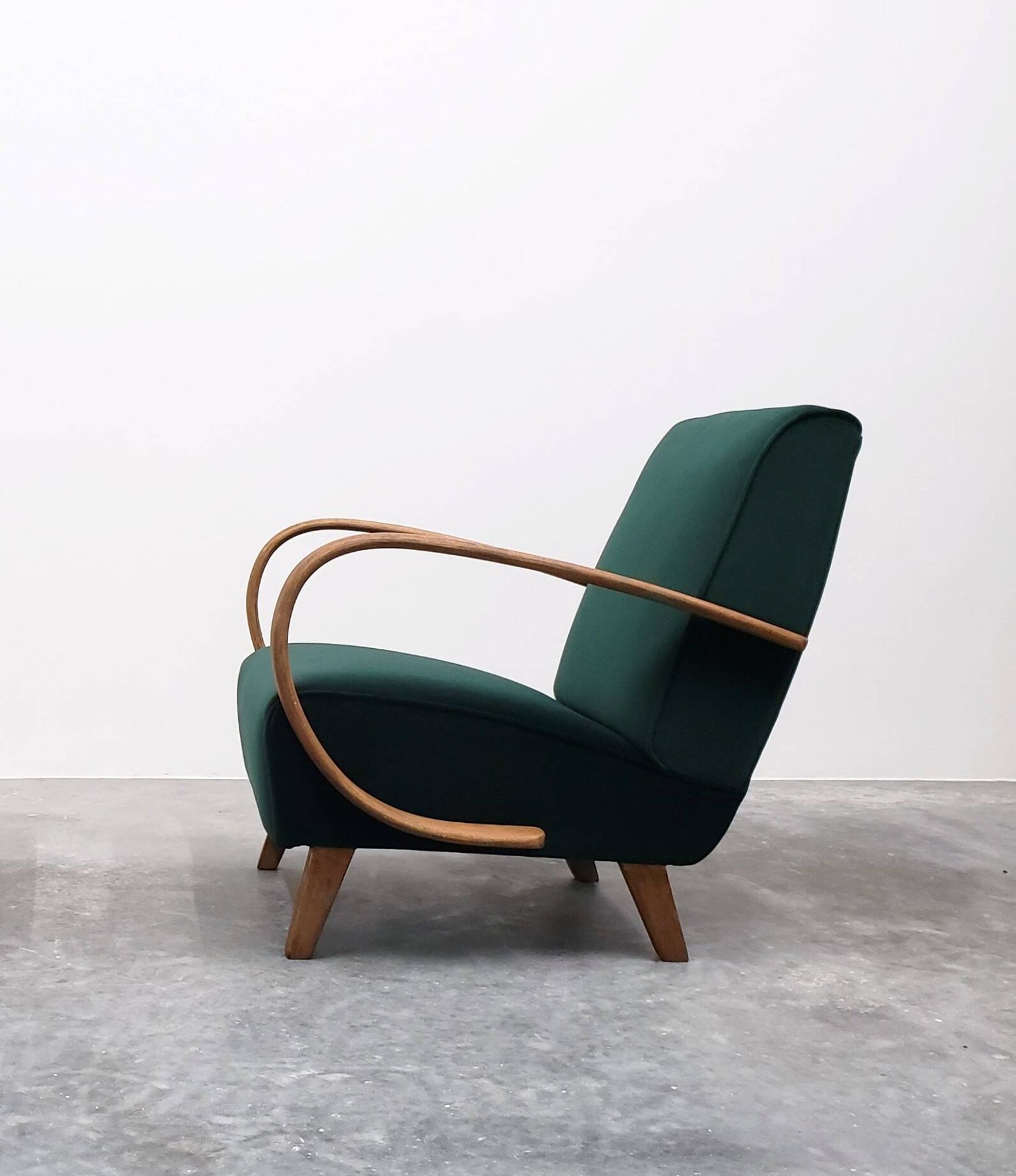 1930 Jindrich Halabala Bentwood Armchair in Emerald Green Velvet