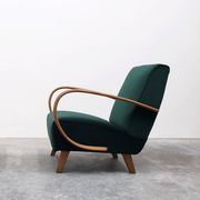 1930 Jindrich Halabala Bentwood Armchair in Emerald Green Velvet
