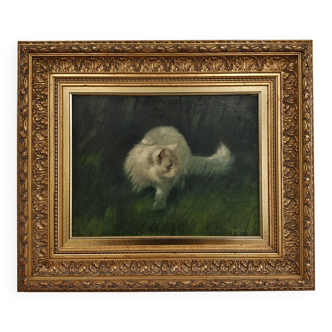 Cat in the garden, oil on canvas by Arthur Heyer, 1910s.