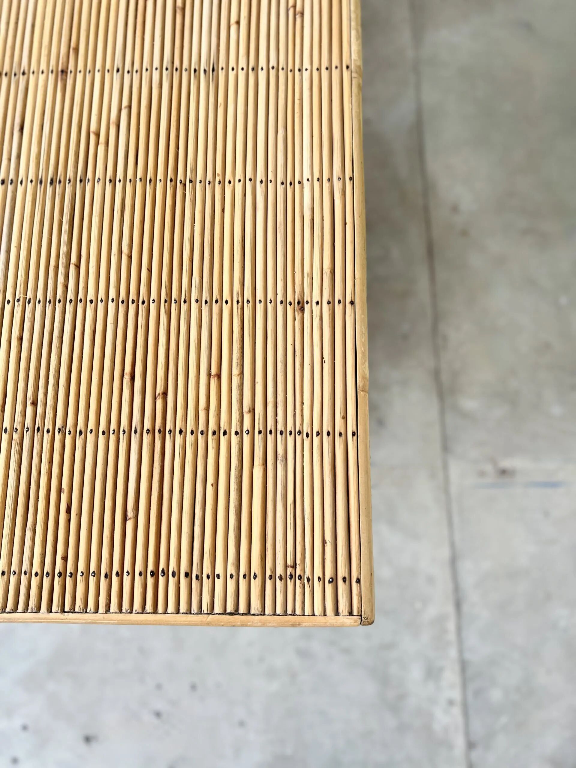 Audoux Minet bamboo rattan ceramic dining table, signed La Roue Vallauris