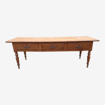 Louis Philippe-style solid cherry farmhouse table with 3 drawers in front and turned base