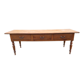 Louis Philippe-style solid cherry farmhouse table with 3 drawers in front and turned base