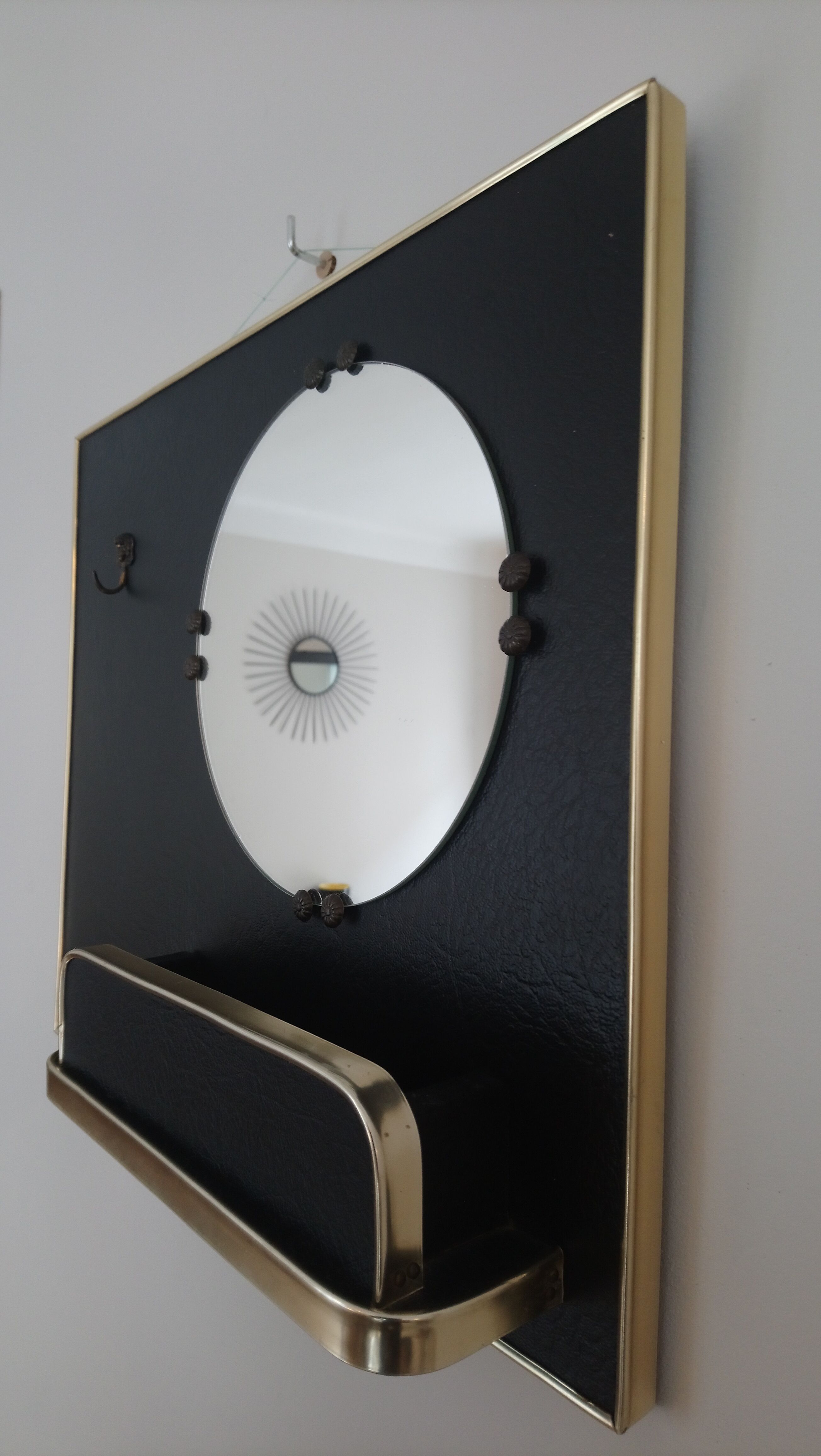 Miroir auxiliaire avec vide poche années 60 40x35cm