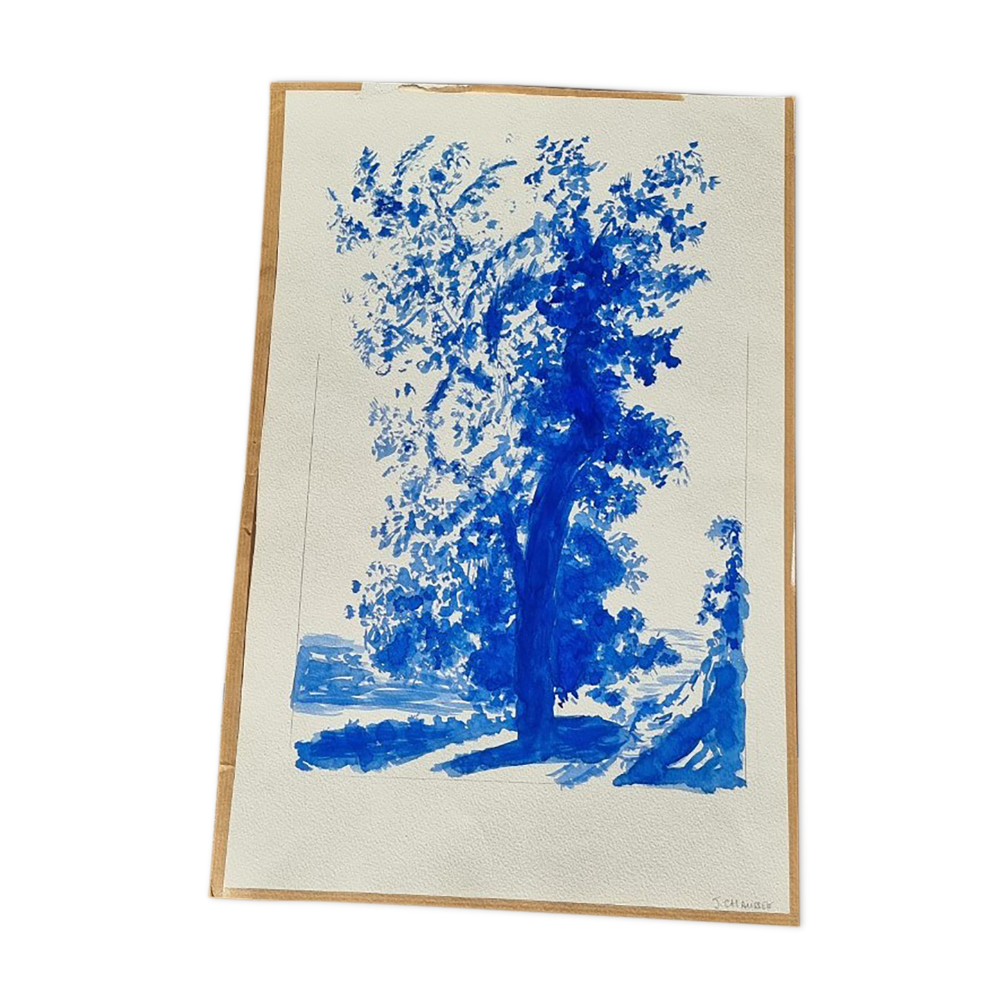 Aquarelle paysage bleu