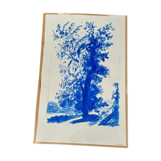 Watercolor blue landscape