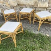 4 tabourets vintage bambou et rotin – années 60/70