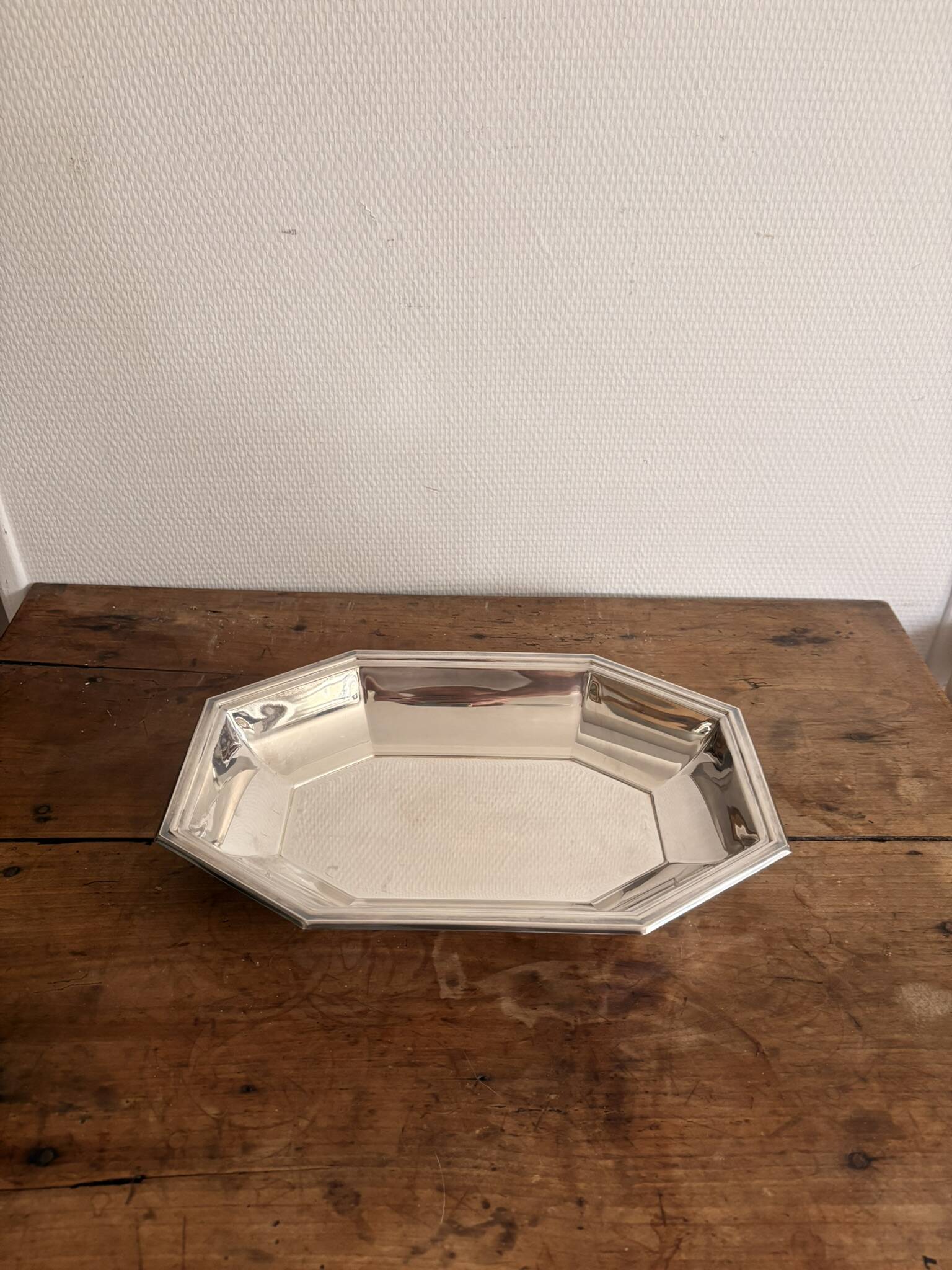Octagonal Silver Metal Art Deco Plate Hallmarked Silversmith Fleuron Christofle
