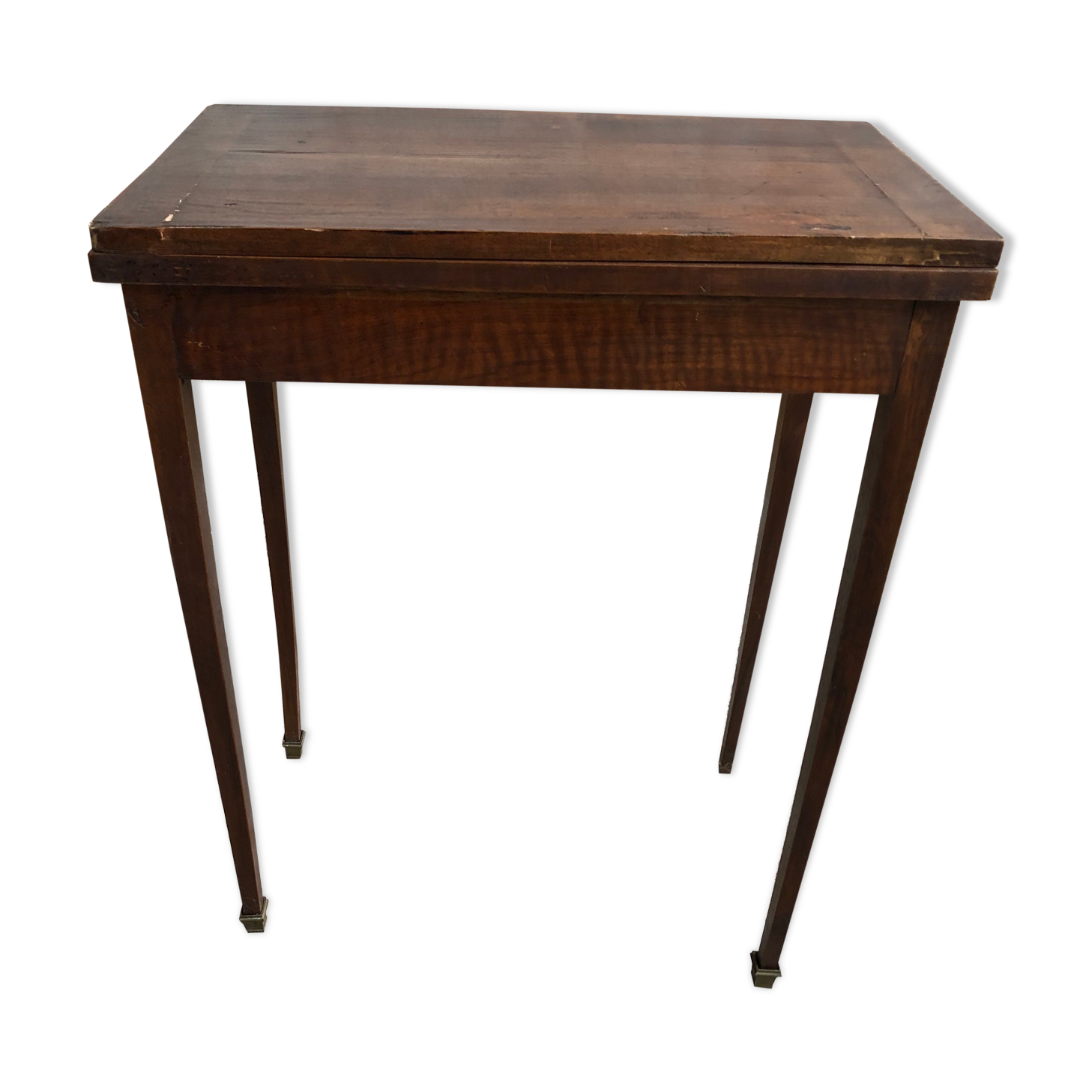 Old Game Table Folding Wood Green Carpet + Vintage Brass Hooves