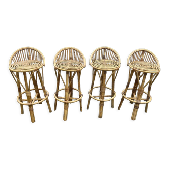 Set de 4 tabourets de bar en rotin 60, Italie