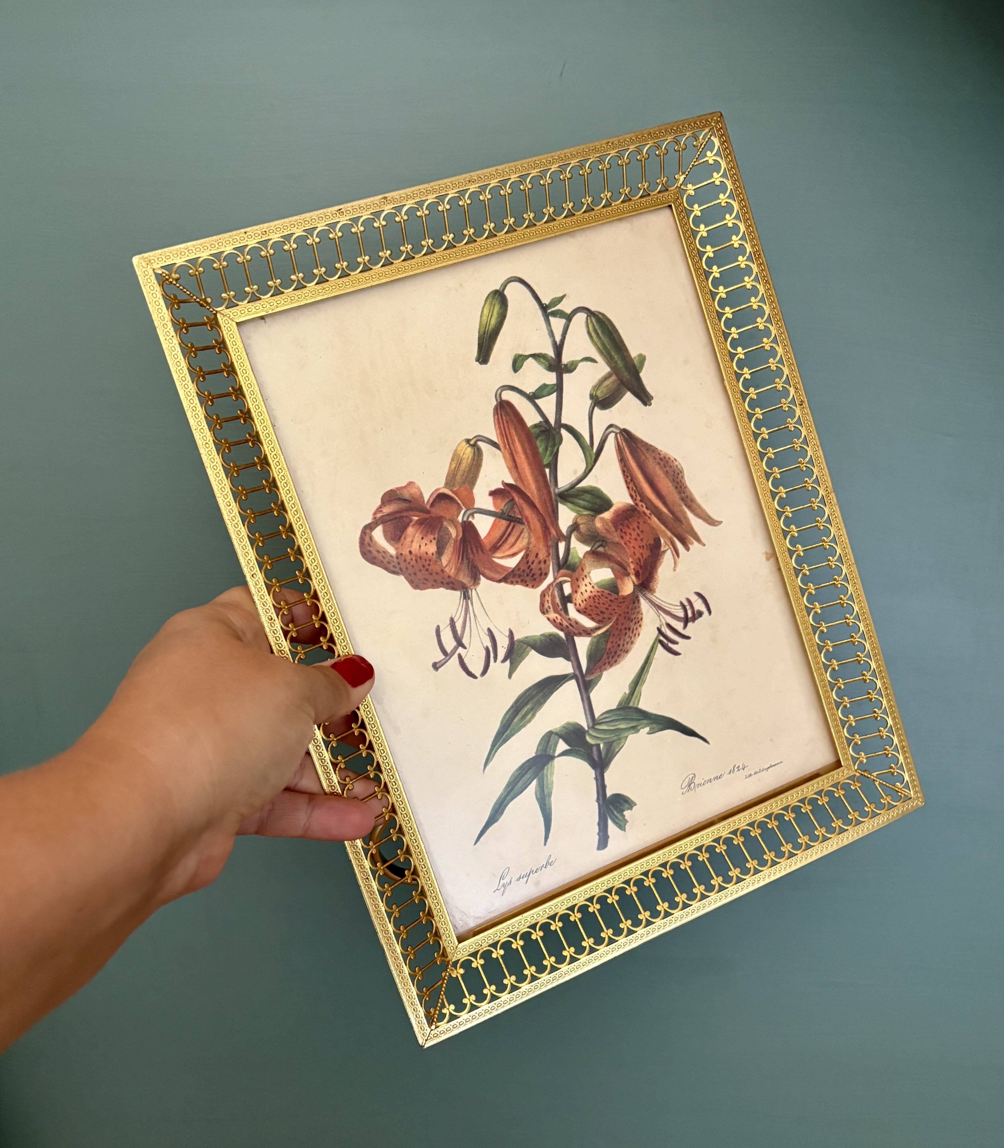 Antique gilt metal frame with flower engraving