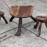 Vintage 1950s Brutalist Coffee Table and Two Stools
