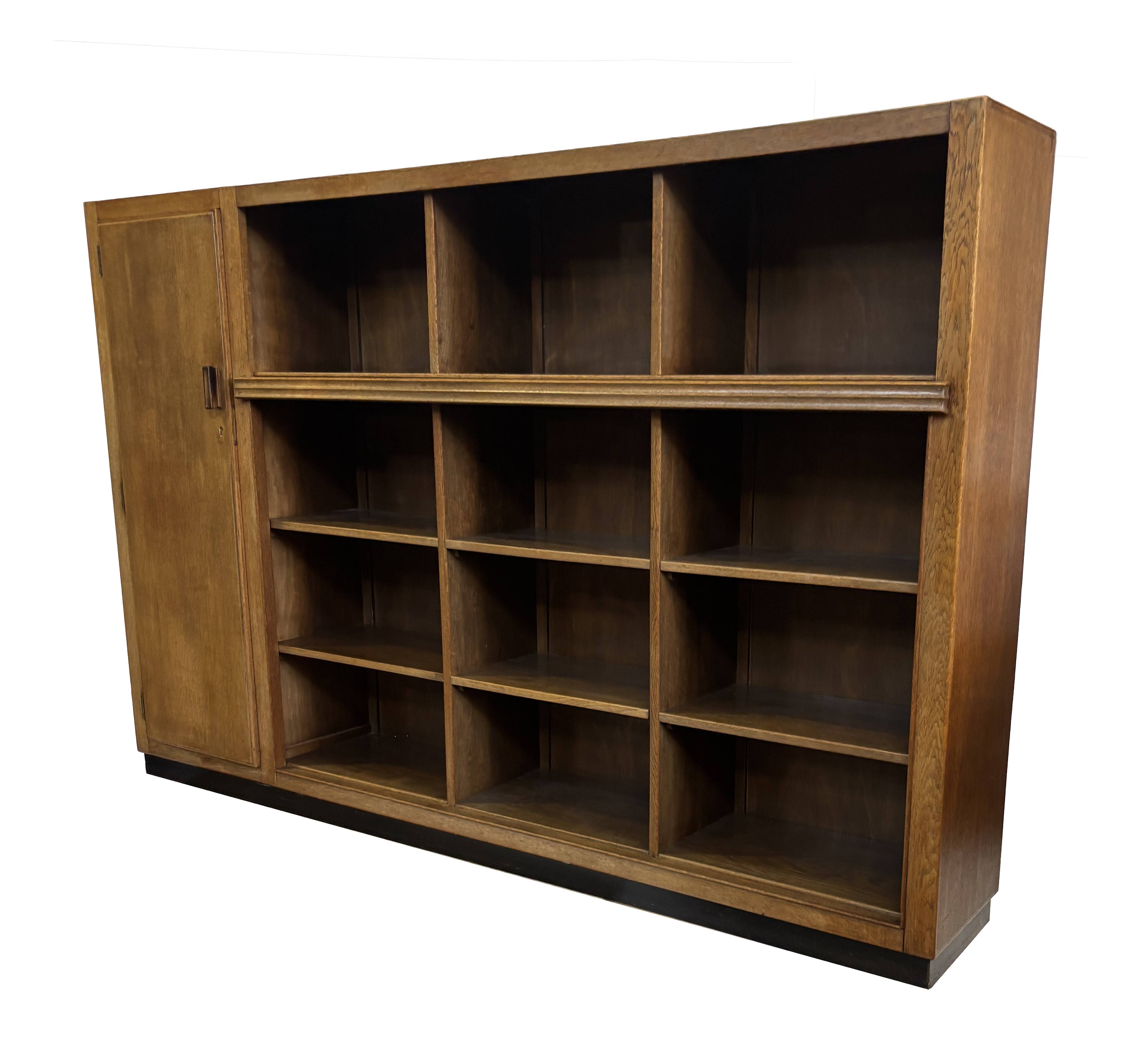 Art Deco XL Wall Cabinet Bookcase 1930s Oak Open Cabinet The Netherlands