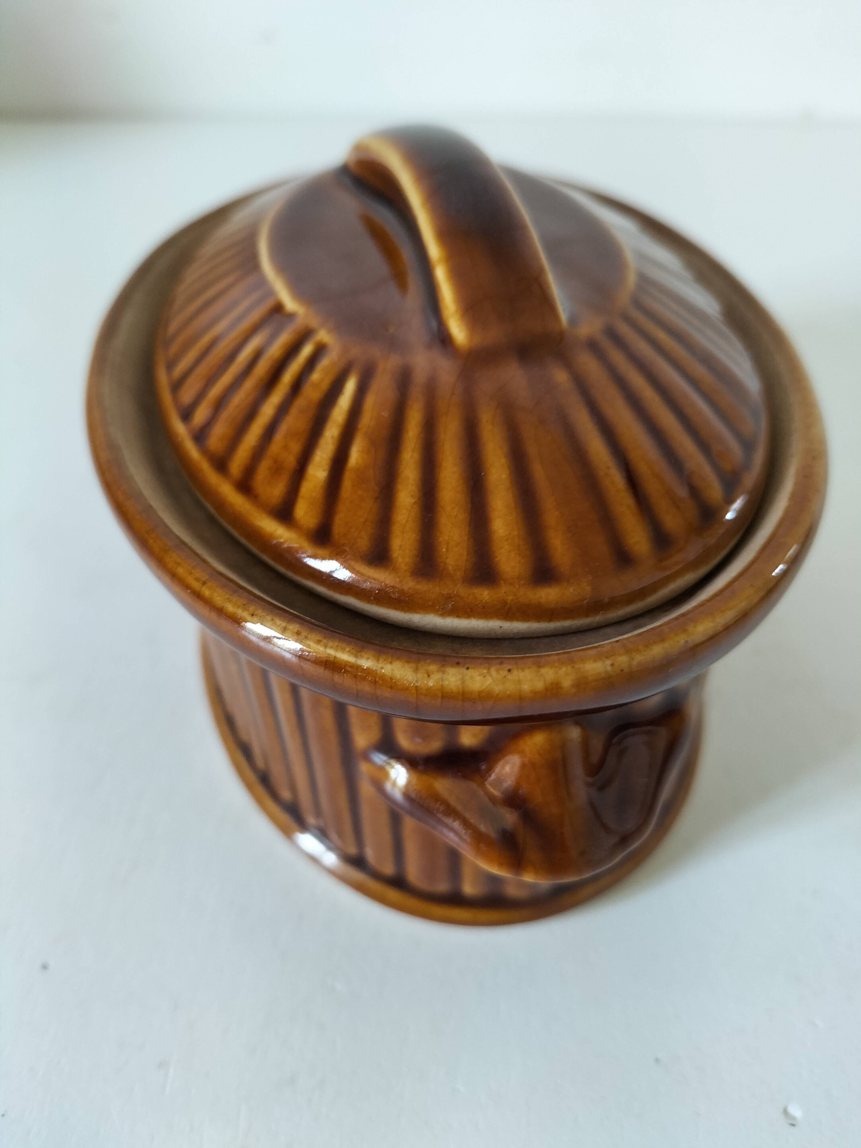 Small vintage oval terrine in caramel ceramic