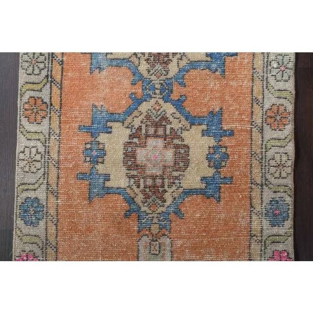 1970s Vintage Turkish Hand-Knotted Wool Cotton Orange Runner Rug 82x261