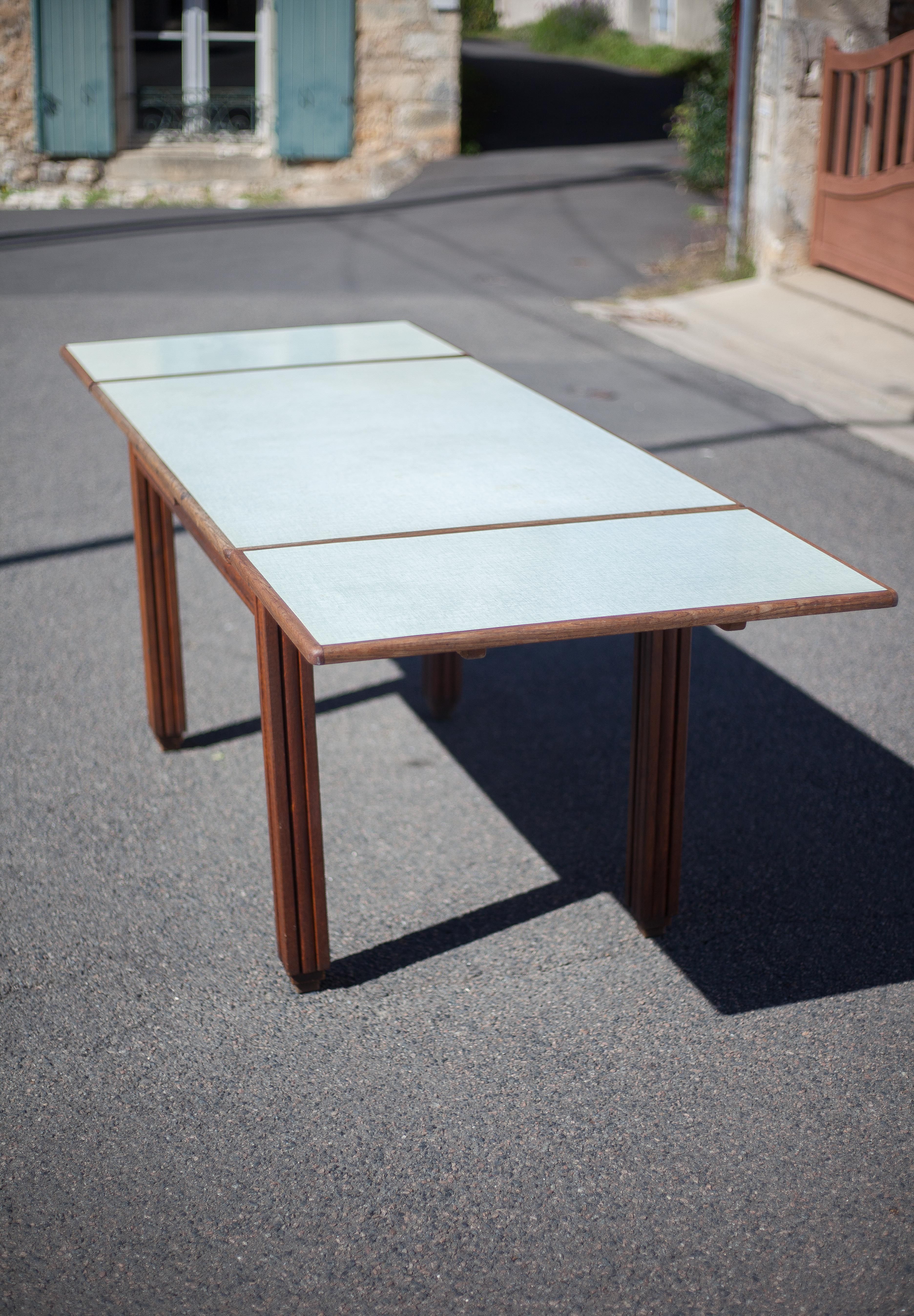 Antique wood table with 4 chairs, wooden table and formica, stepped foot table with extensions, 50's
