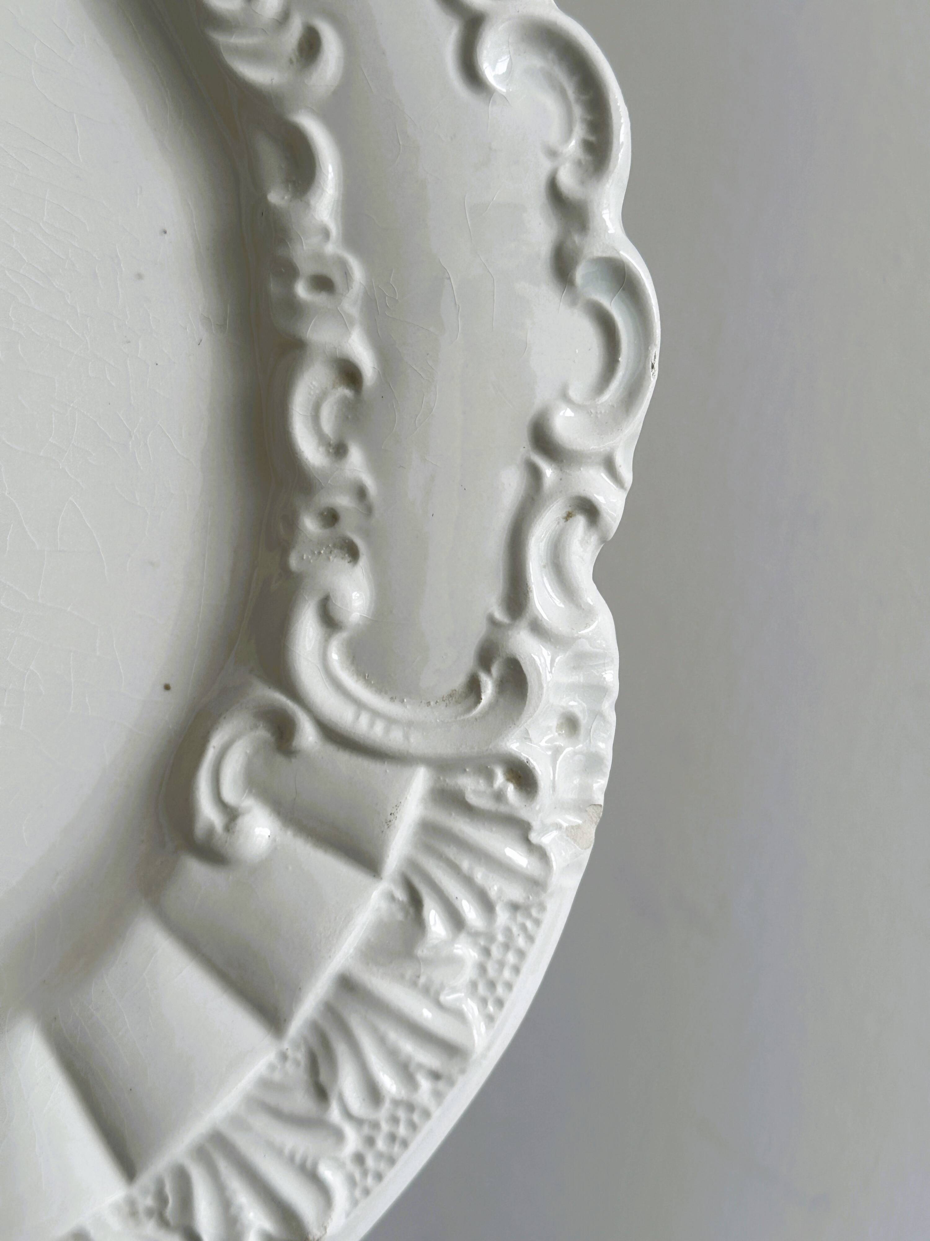 Antique white ceramic dish, made in Italy.