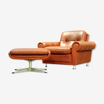 Fauteuil & ottoman cuir 1960