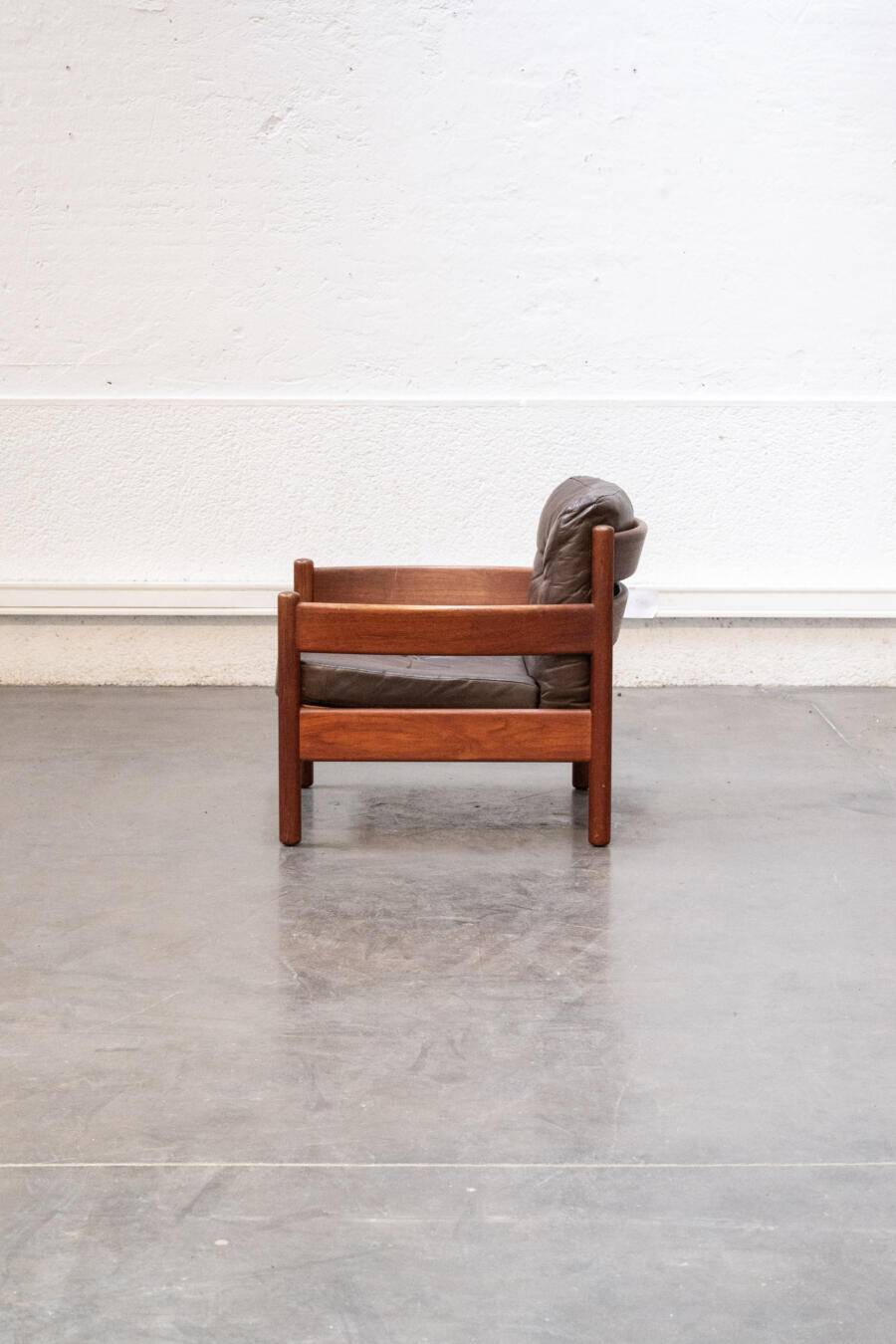 Teak and leather armchair