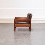 Teak and leather armchair