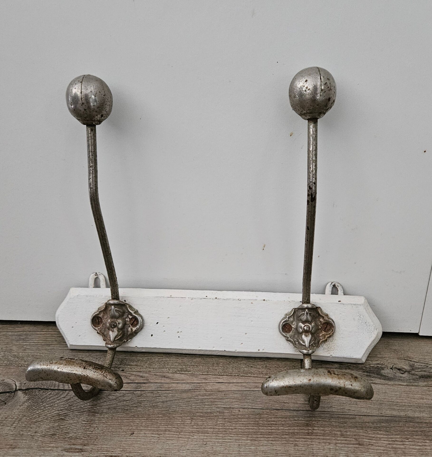 Antique wooden and metal coat rack