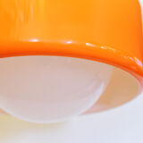 hanging lamp in glass and orange plaastic