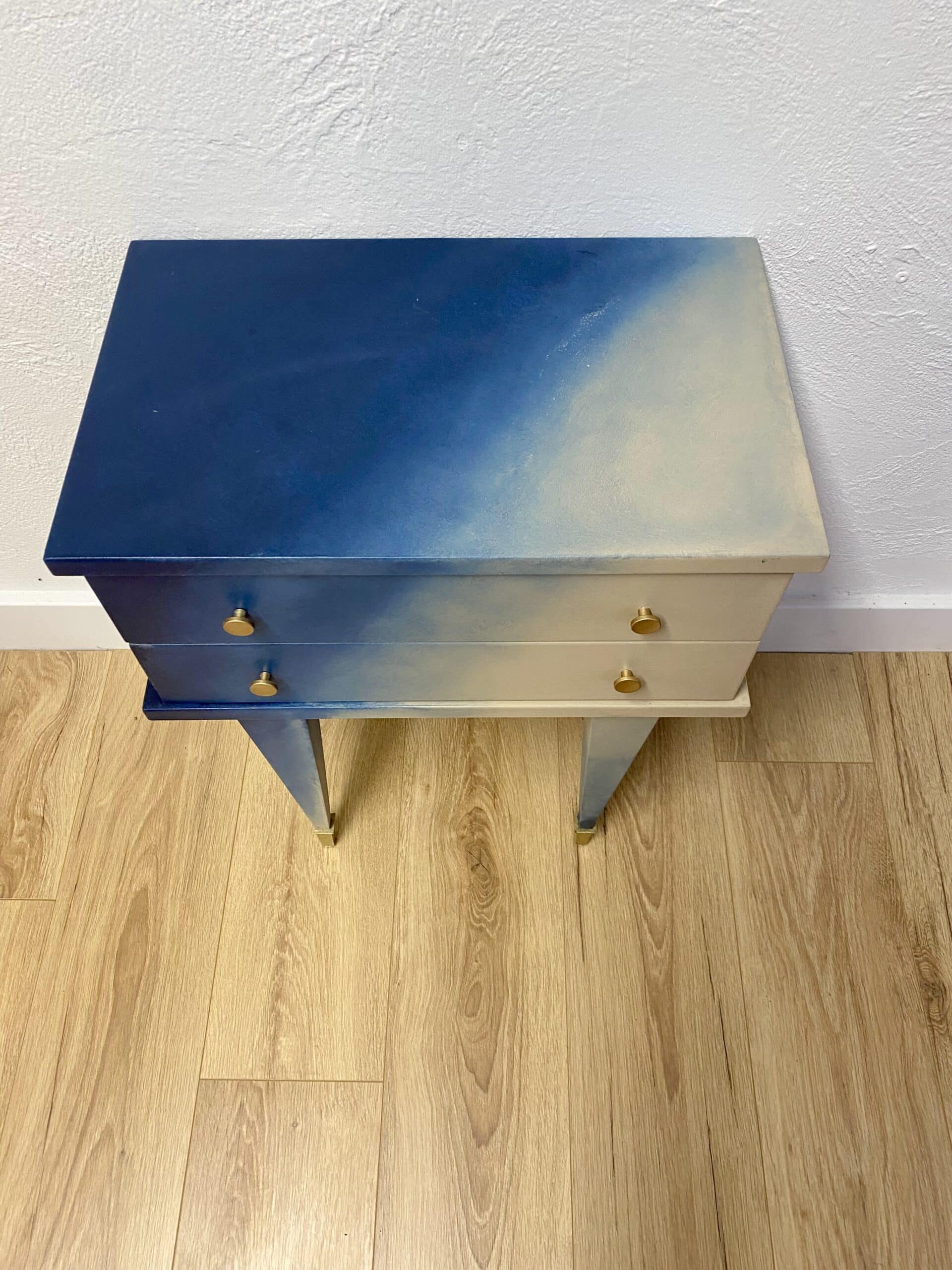 Navy blue and beige tie-dye bedside table