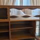 Wooden sideboard with 5 doors and 3 drawers, 2 glass doors.