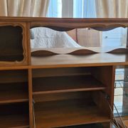 Wooden sideboard with 5 doors and 3 drawers, 2 glass doors.