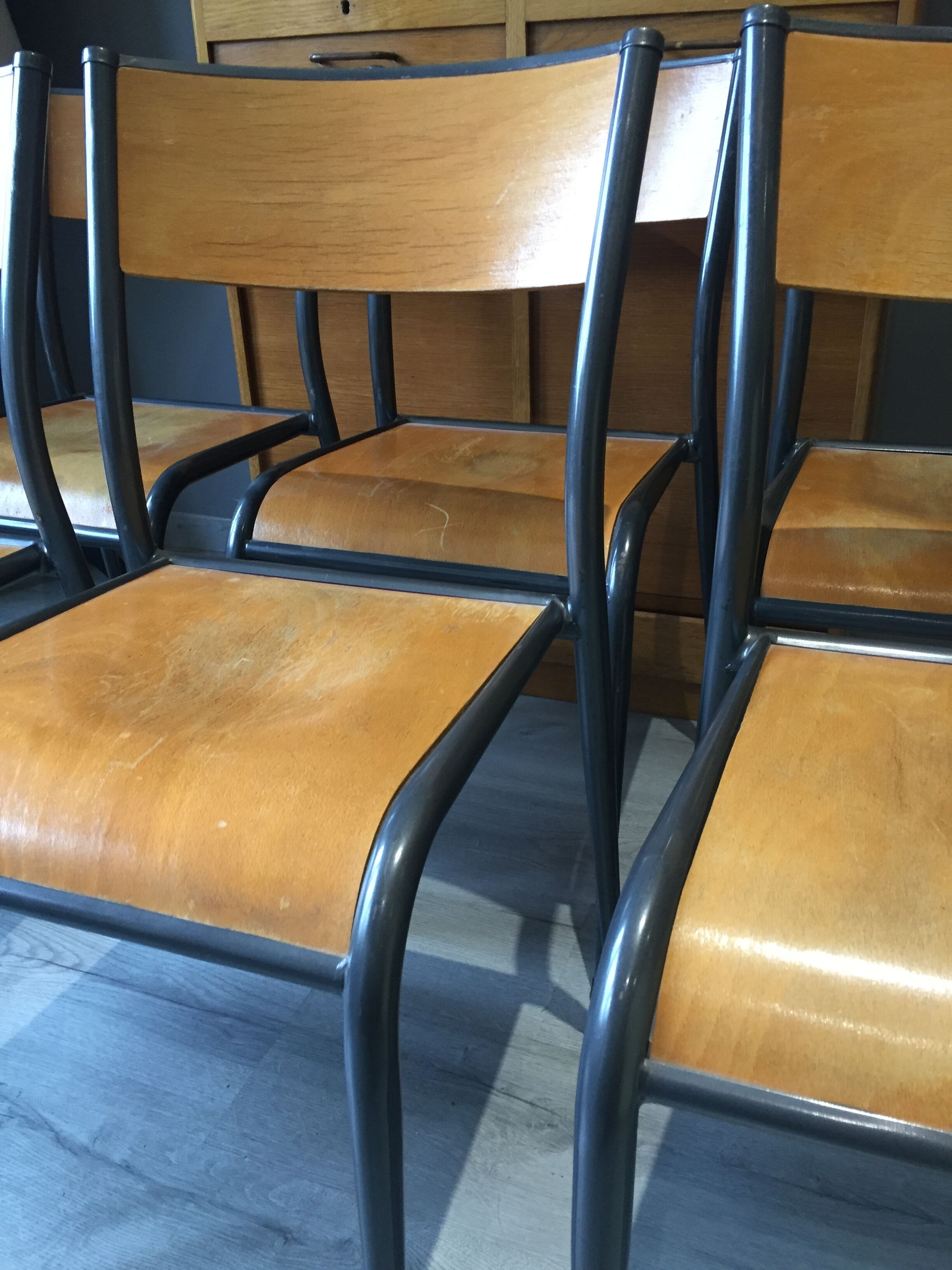 6 vintage school chairs compass feet