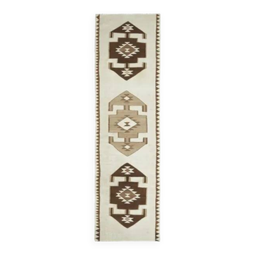 Tapis couloir vintage turc en laine et coton noué à la main des années 1970, 96x343.